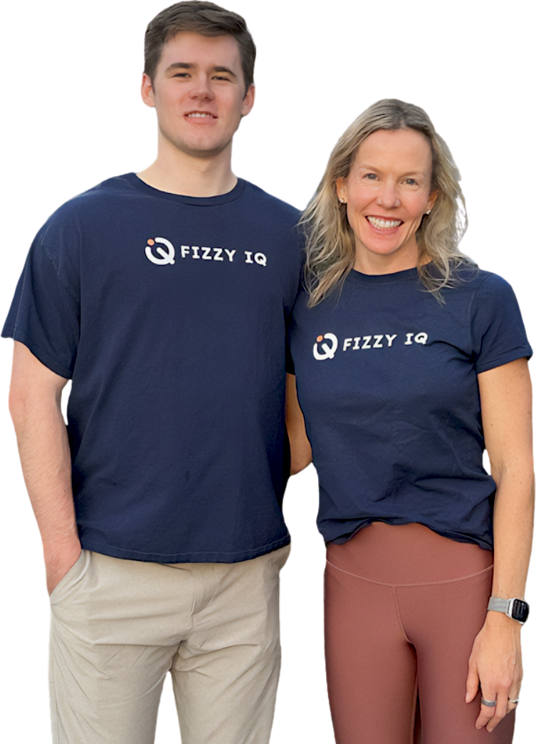 Taryn and Sam standing together in FizzyIQ shirts