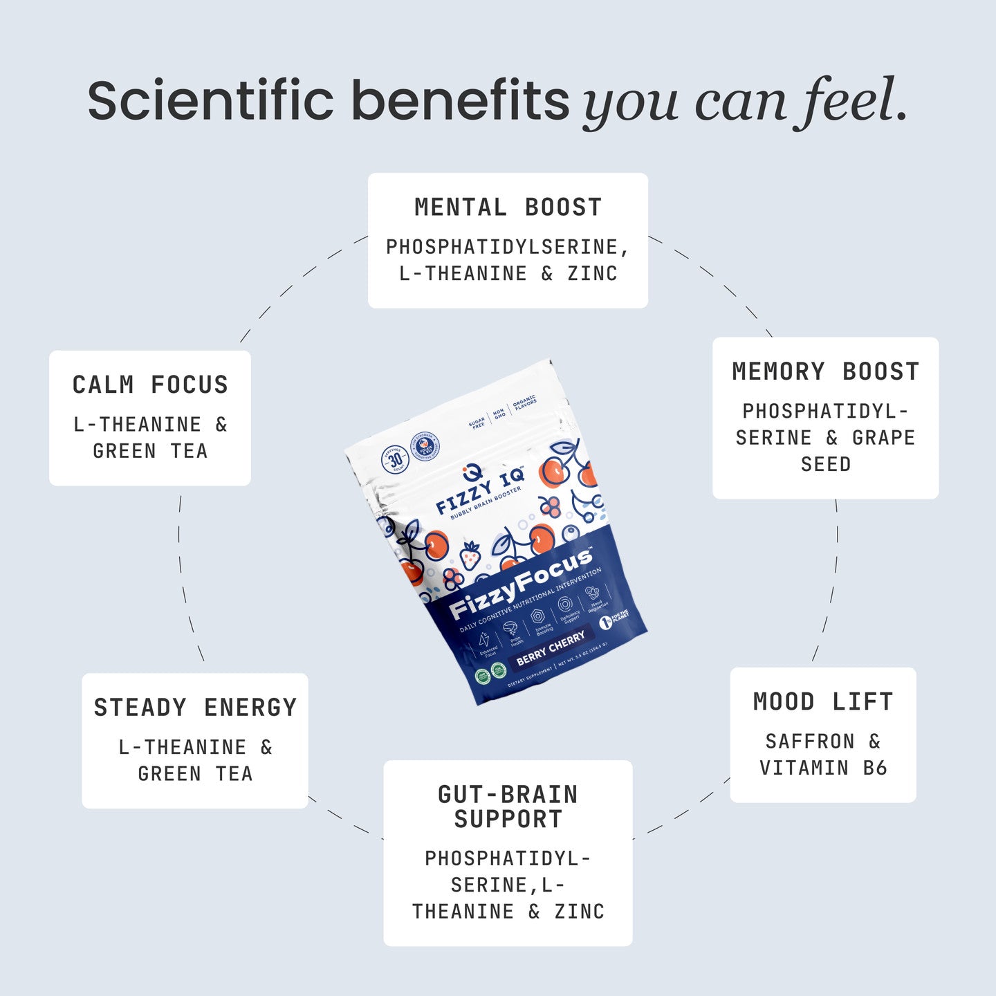 Scientific benefits you can feel, FizzyFocus ingredient panel