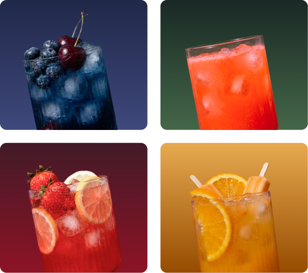 Four FizzyFocus drinks: Berry Cherry, Watermelon, Strawberry Lemonade and Orange Creamsicle